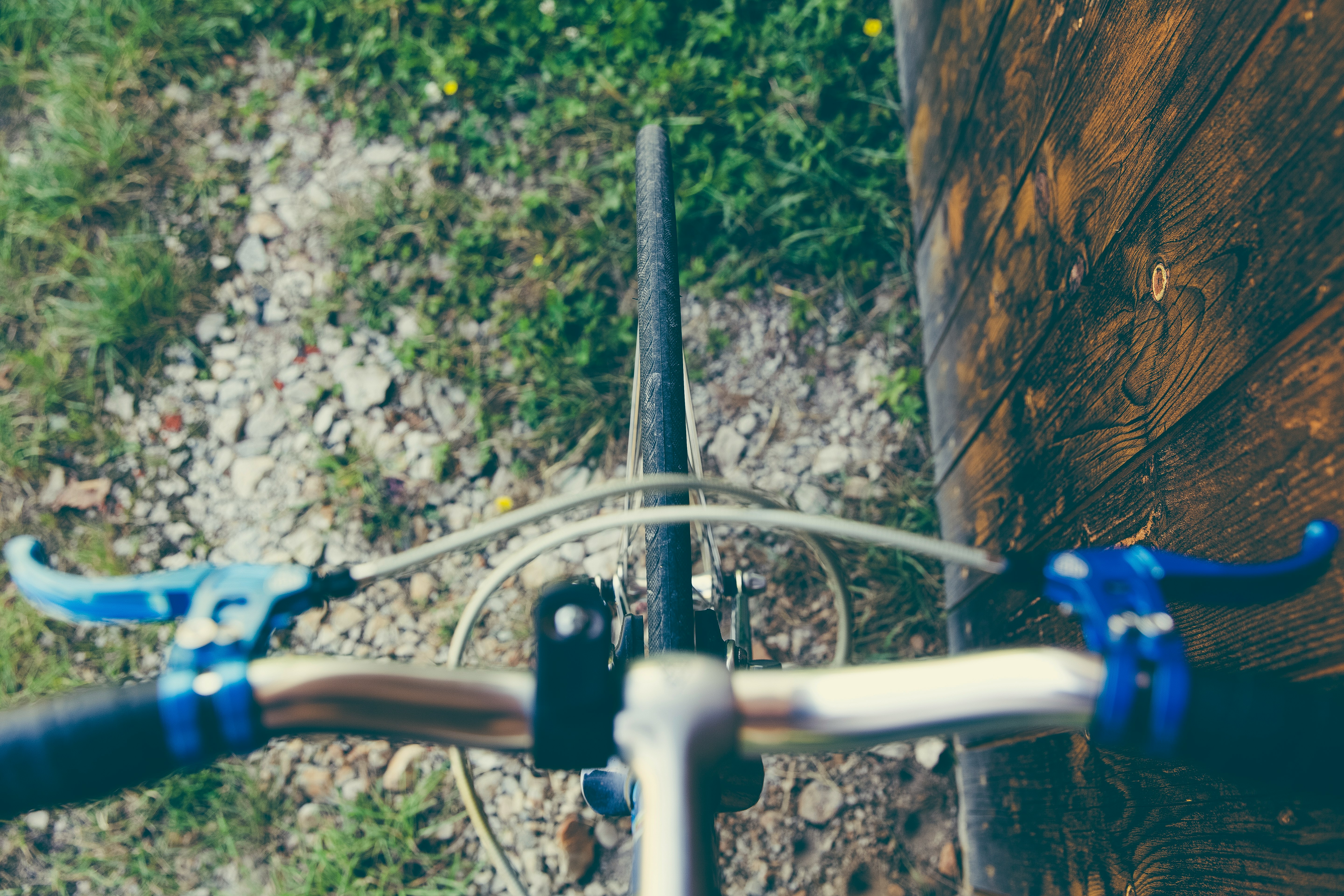 black bicycle tire on top view